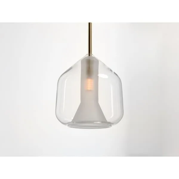 Single glass pendant in satin brass finish 6.75 inches wide