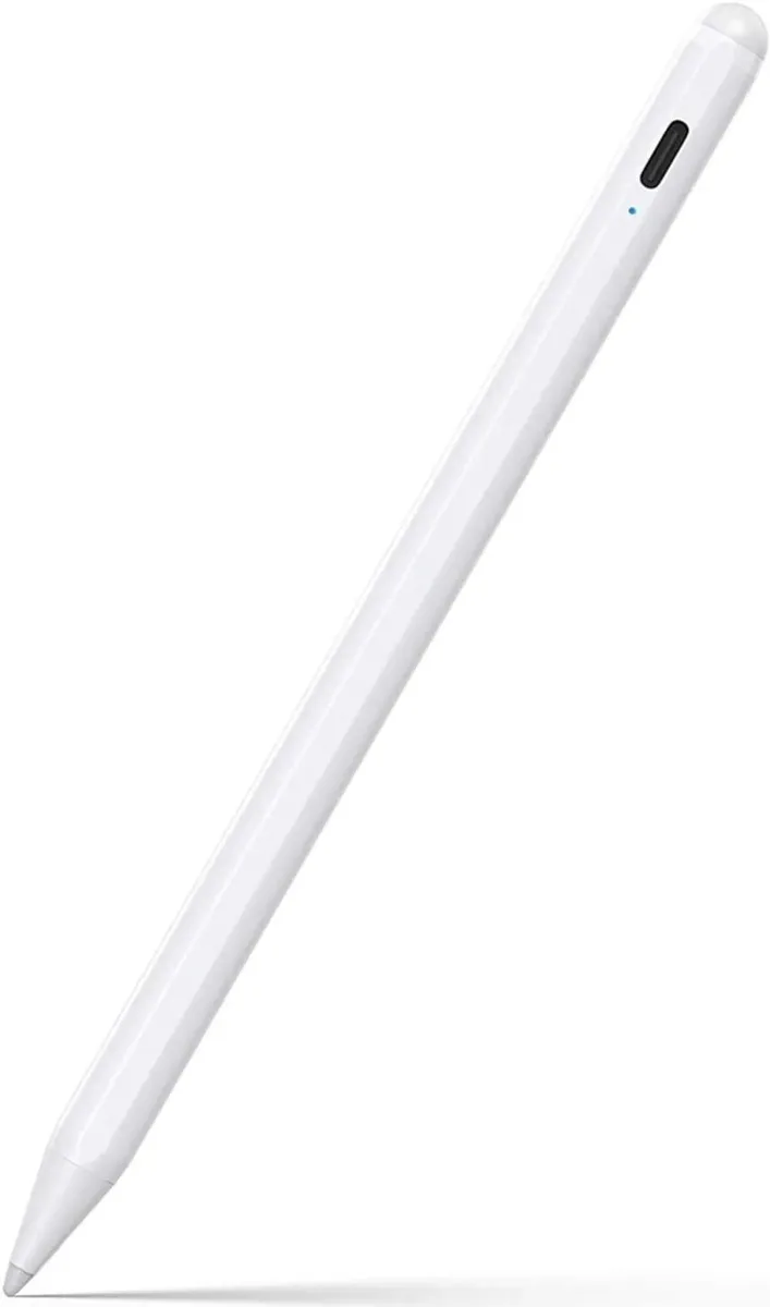 White stylus pen with 1.5 mm tip and USB-C charging cable