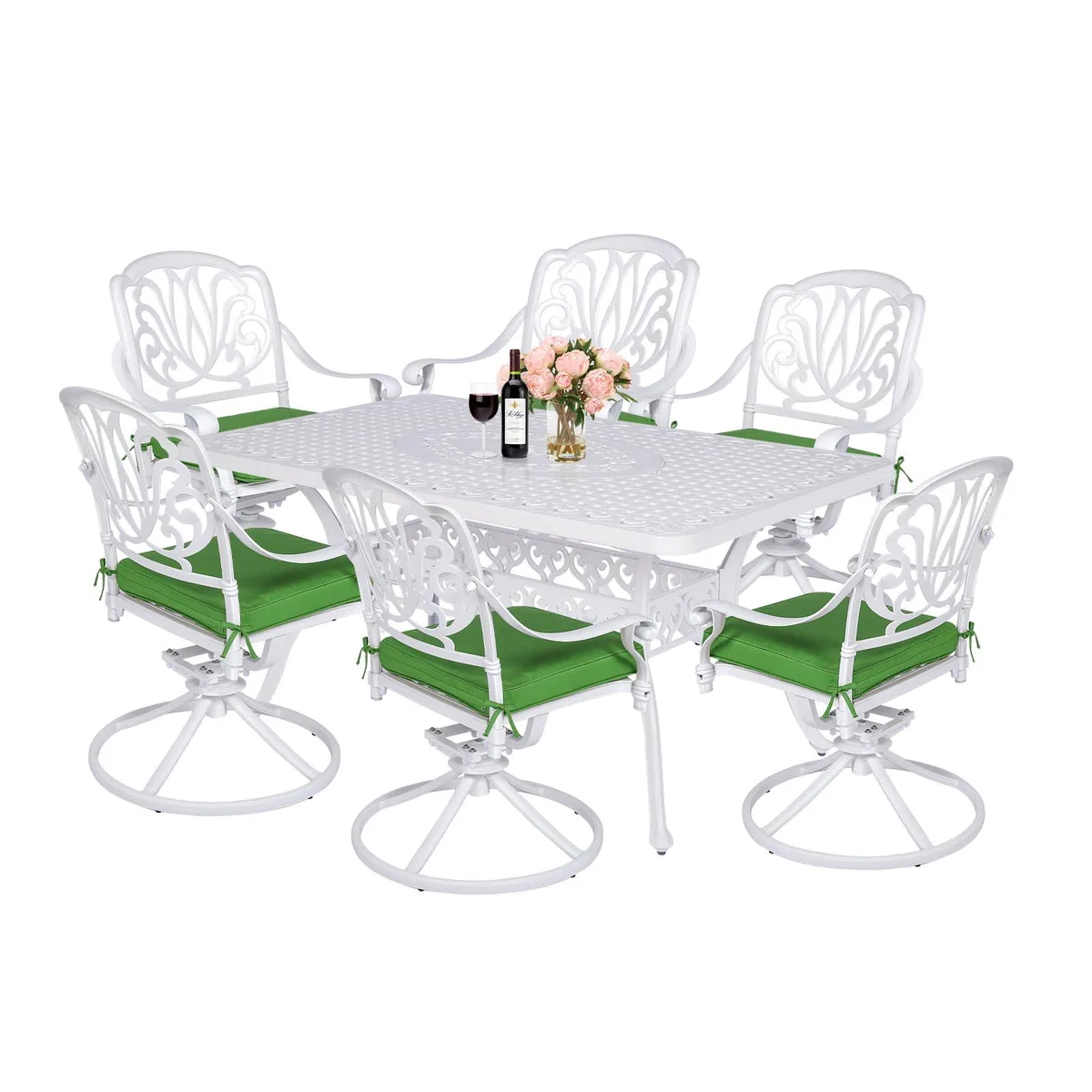 MEETWARM MEETWARM 7-Piece Patio Dining Set Cast Aluminum White — product photo