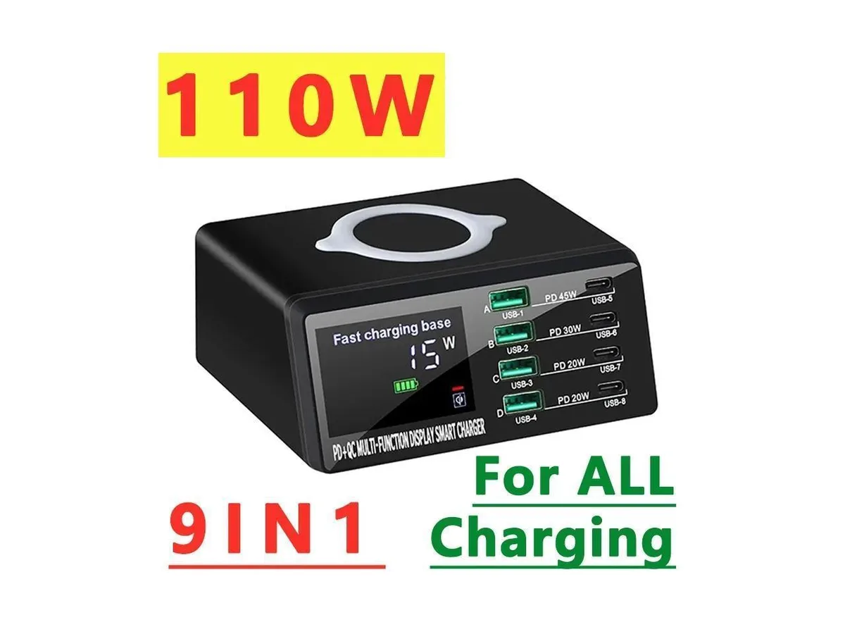 IXJYLCPC IXJYLCPC 110W 8-Port USB Charging Station with Wireless Charging, Type C, LCD Display — product photo