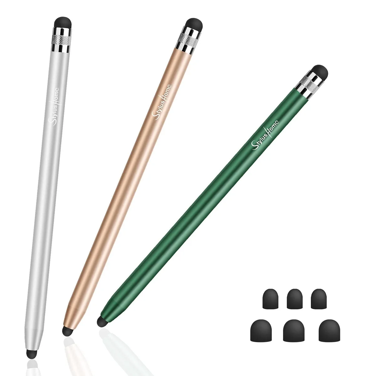STYLUSHOME 3 Pack 2-in-1 Capacitive Stylus Pens (Green, Gold, Silver) — product photo