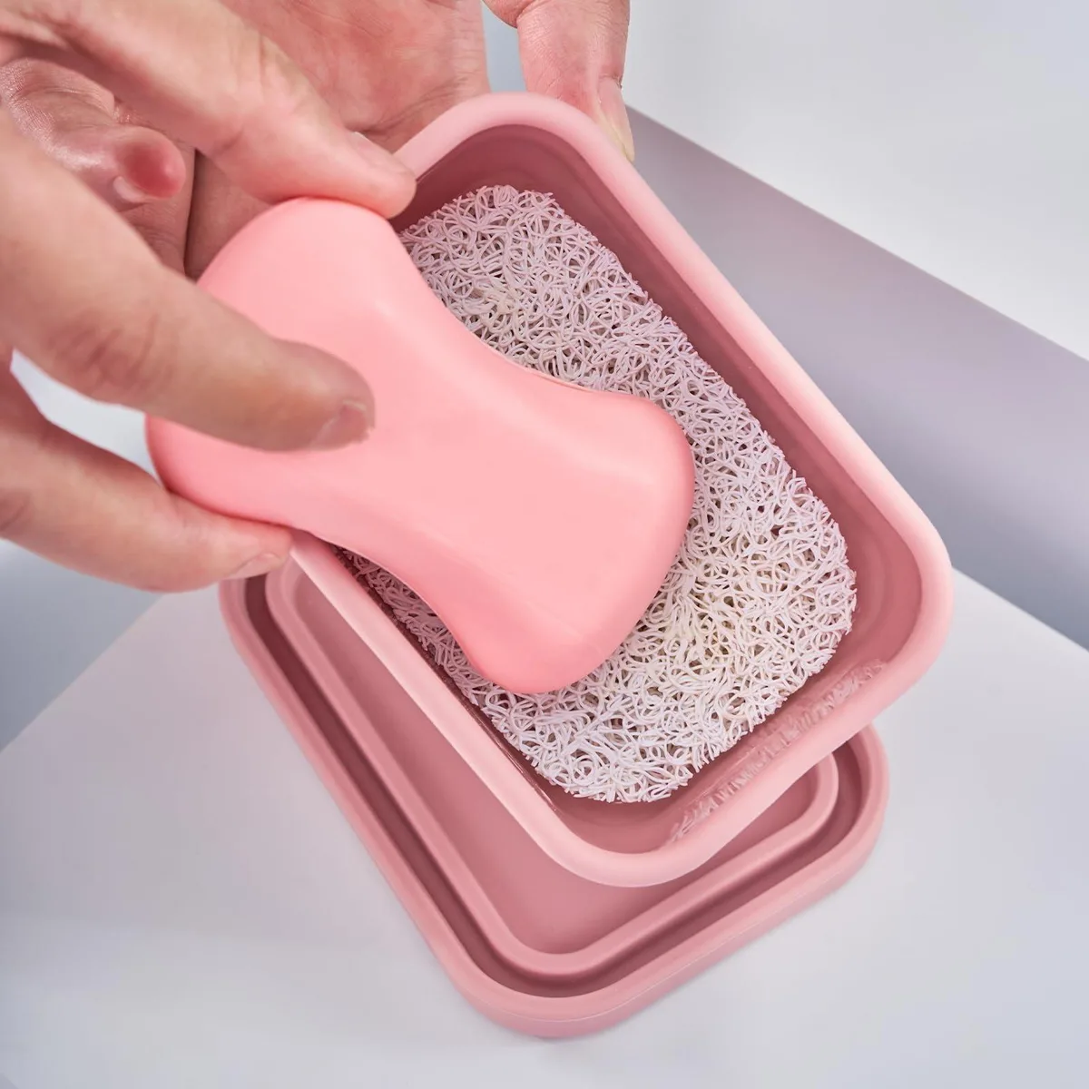  Leakproof Silicone Travel Soap Case (Pink) 4.7x3.3x1.7 in — product photo