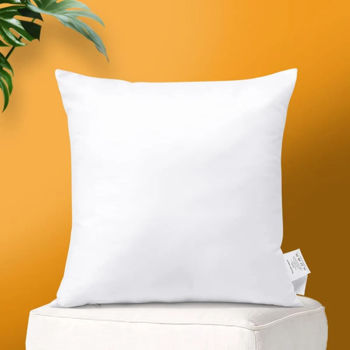 White square pillow insert with zip, 20 inches, fluffy polyester fill