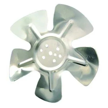 Small 8-inch aluminium propeller with five blades set at a 30-degree pitch, hubless centre, clockwise rotation, silver metallic finish