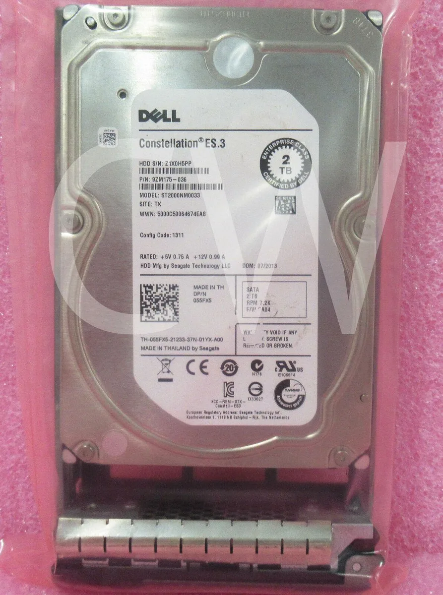 DELL DELL Constellation ES.3 55FX5 2TB 7200RPM SATA 3.5" internal hard drive with tray — product photo