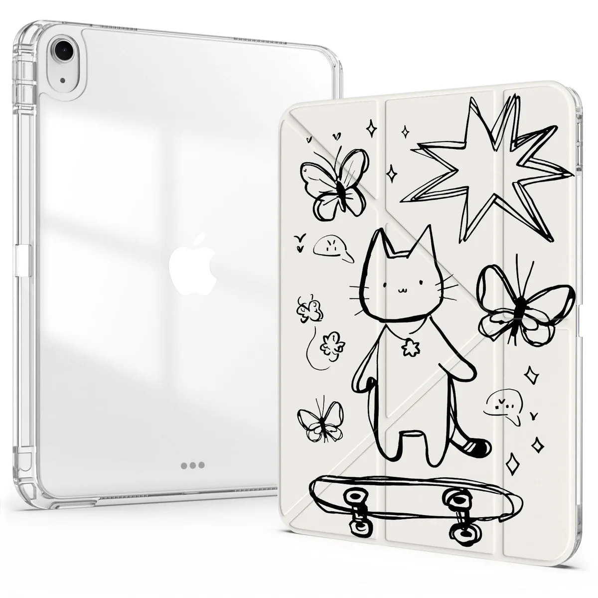 ALSEYE ALSEYE iPad 10.2 2019/2020/2021 Y-Shaped Stand Case Hand-Drawn Cat 2 in 1 accessory — product photo