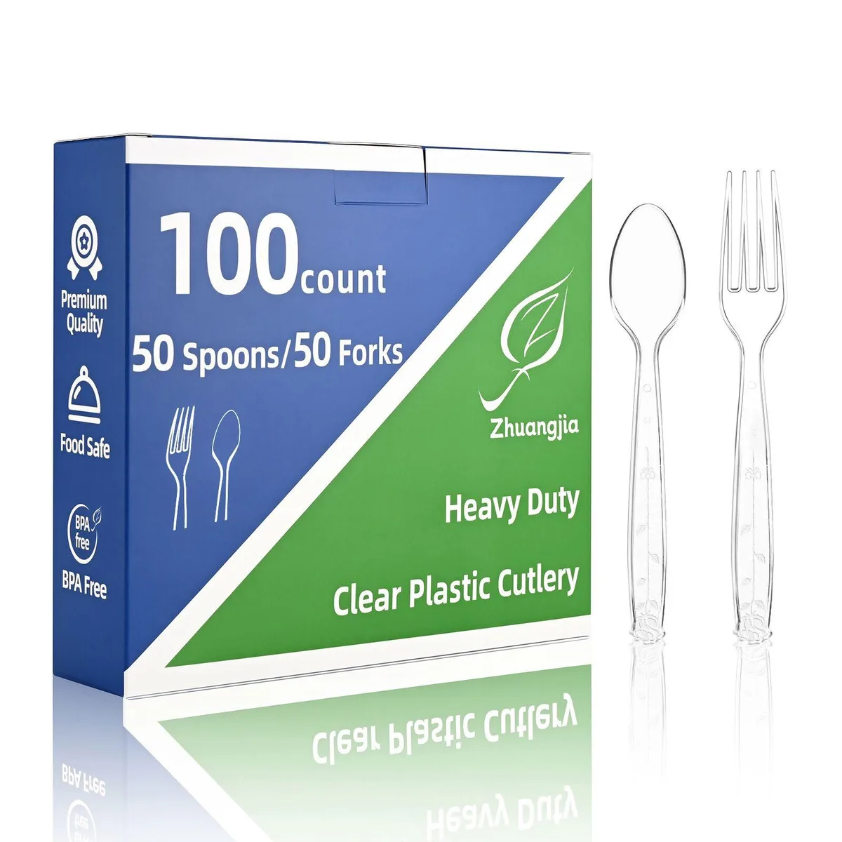 Black disposable plastic cutlery set, 50 forks and 50 spoons in bulk packaging