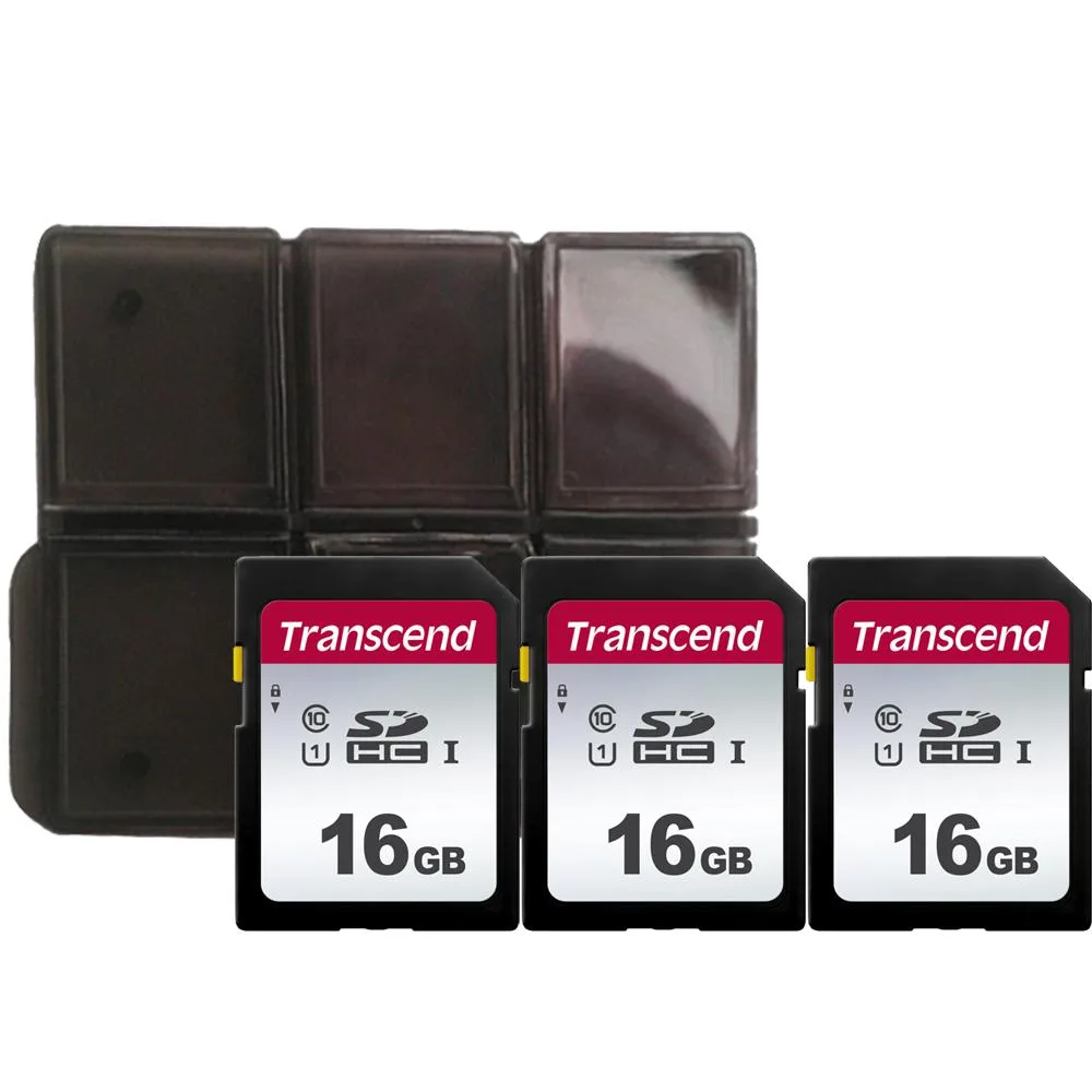 Transcend Transcend TS16GSDC300S 16GB UHS-I U1 SDHC Memory Card 3-Pack with Holder — product photo
