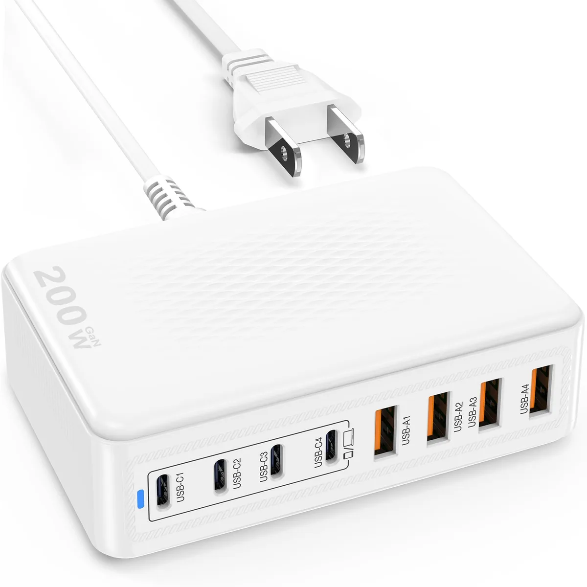  Qalirvis XHD-PD200W 200W GaN 8-port USB charger Light White — product photo