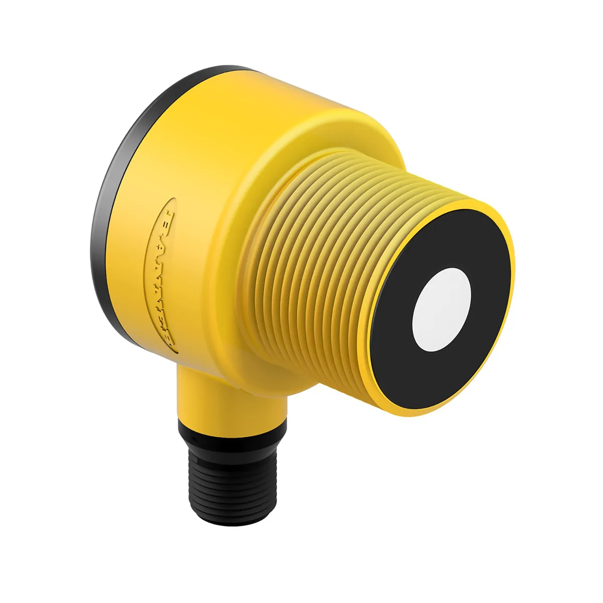 Red cylindrical ultrasonic sensor with M12 connector and LED indicator