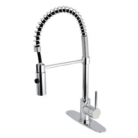Polished chrome pre-rinse kitchen faucet with exposed spring and single handle