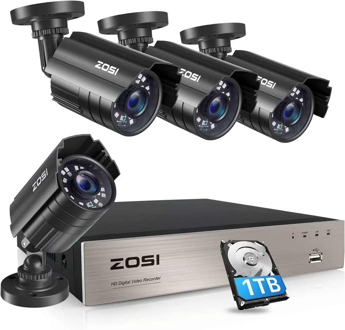 ZOSI technology Co., Ltd ZOSI 1080P 8CH CCTV Camera System 1TB H.265+ 4x 1920TVL IP67 80ft Night Vision — product photo