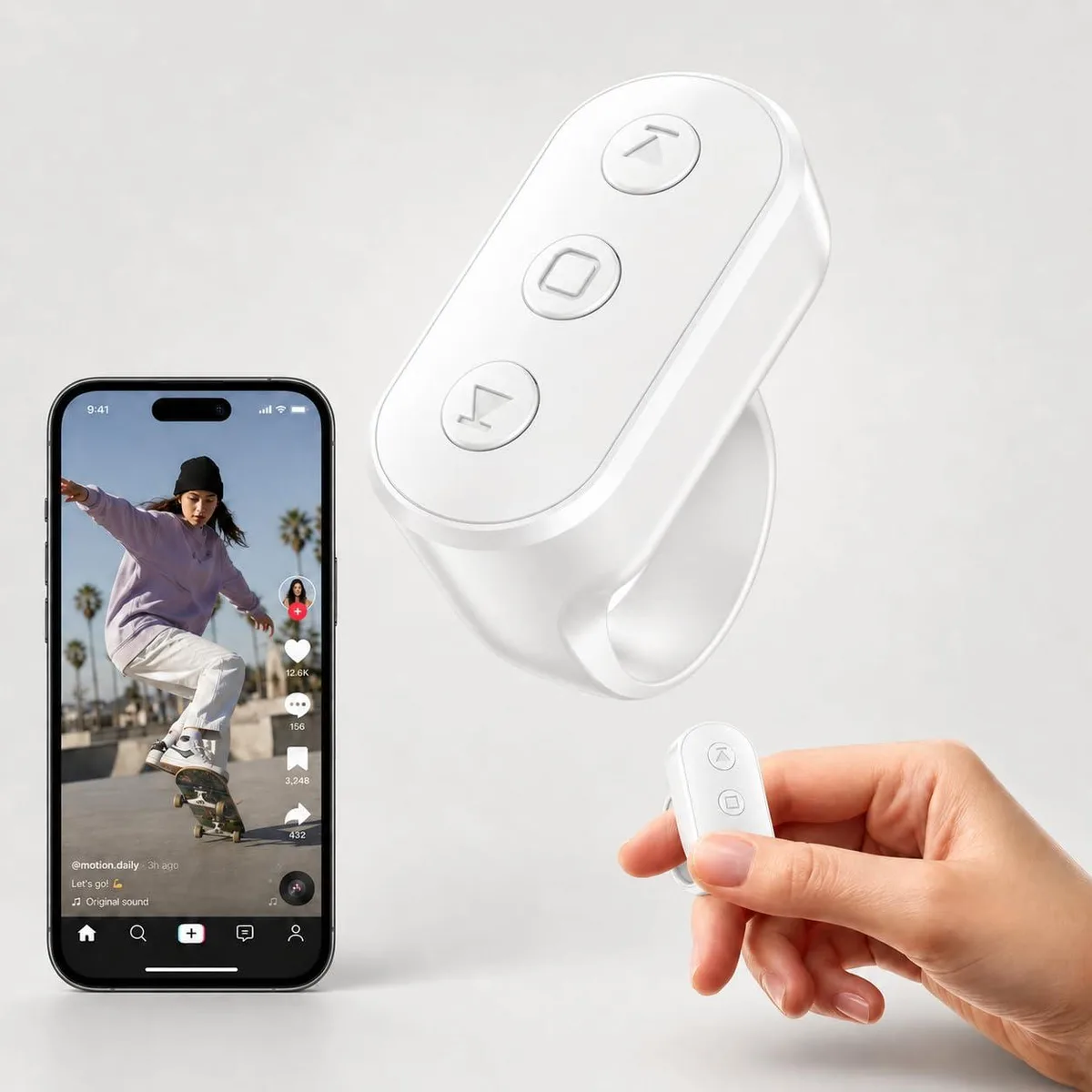 Qianlotushan Finger Scroll Ring Remote Bluetooth White — product photo