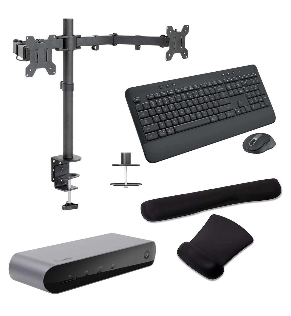 Belkin Belkin Connect Pro Thunderbolt 4 90W Dock Bundle with MK650 Wireless Keyboard Mouse Gel Pad Dual Monitor Stand — product photo
