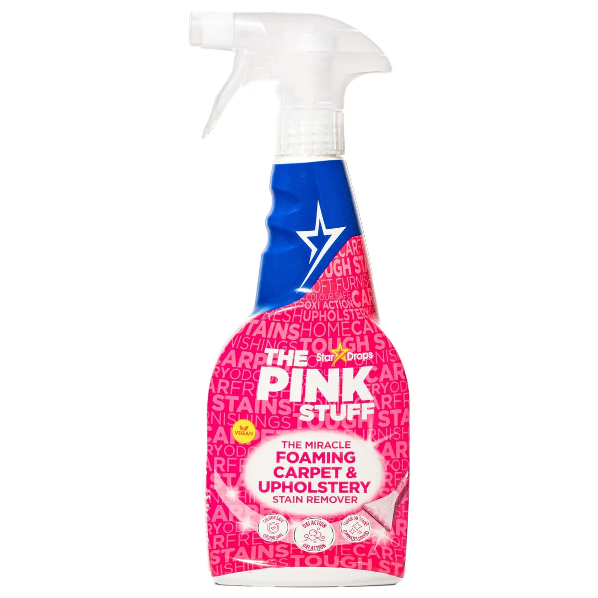 White foaming carpet and upholstery stain remover spray bottle