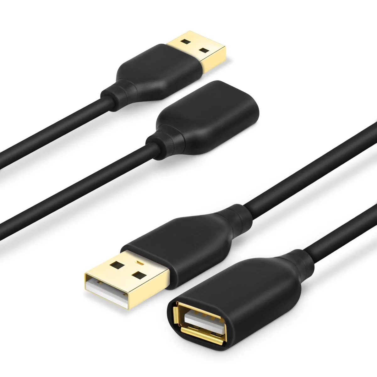 Two black USB-A male-to-female extension cables coiled together