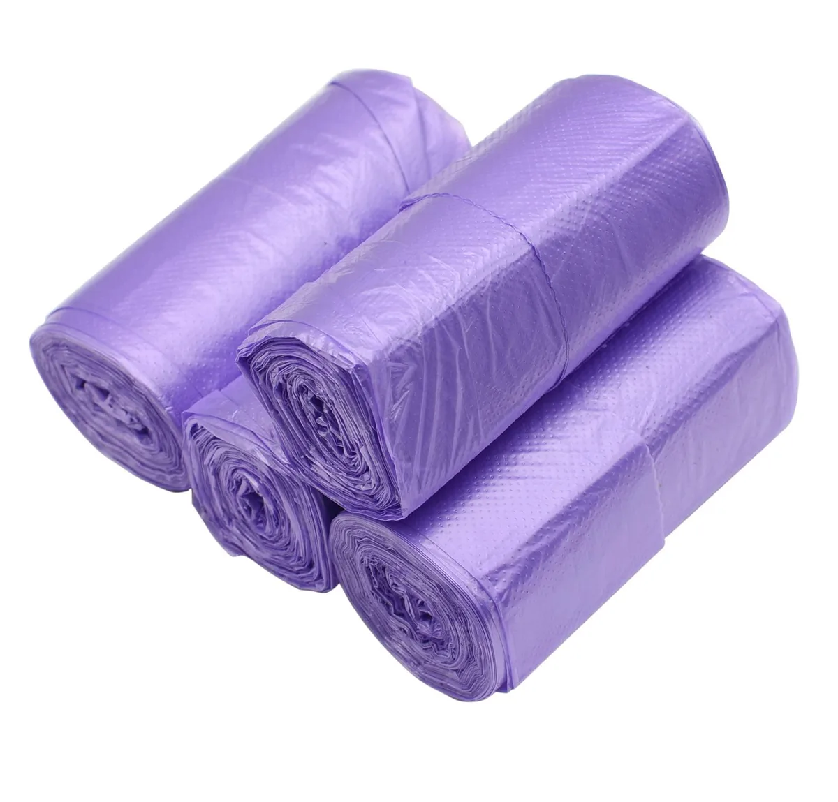 Pack of 100 purple 45x60cm handled trash bags on five rolls