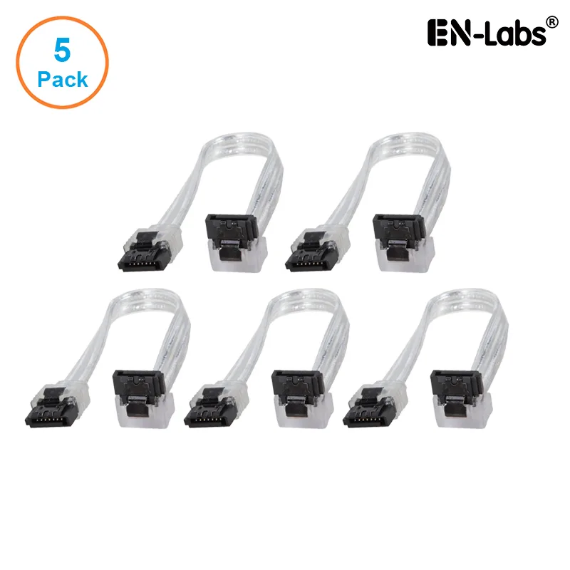 EN-Labs EN-Labs 5PKSATAIII15CMCL90 5-pack SATA 3.0 cable 6" straight to 90° locking latch clear — product photo