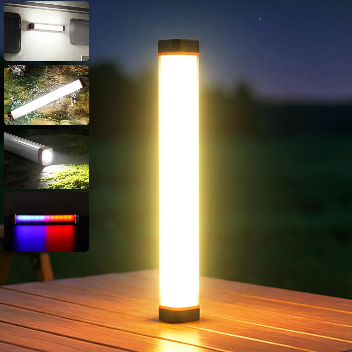 Black cylindrical LED flashlight with magnetic base and lanyard