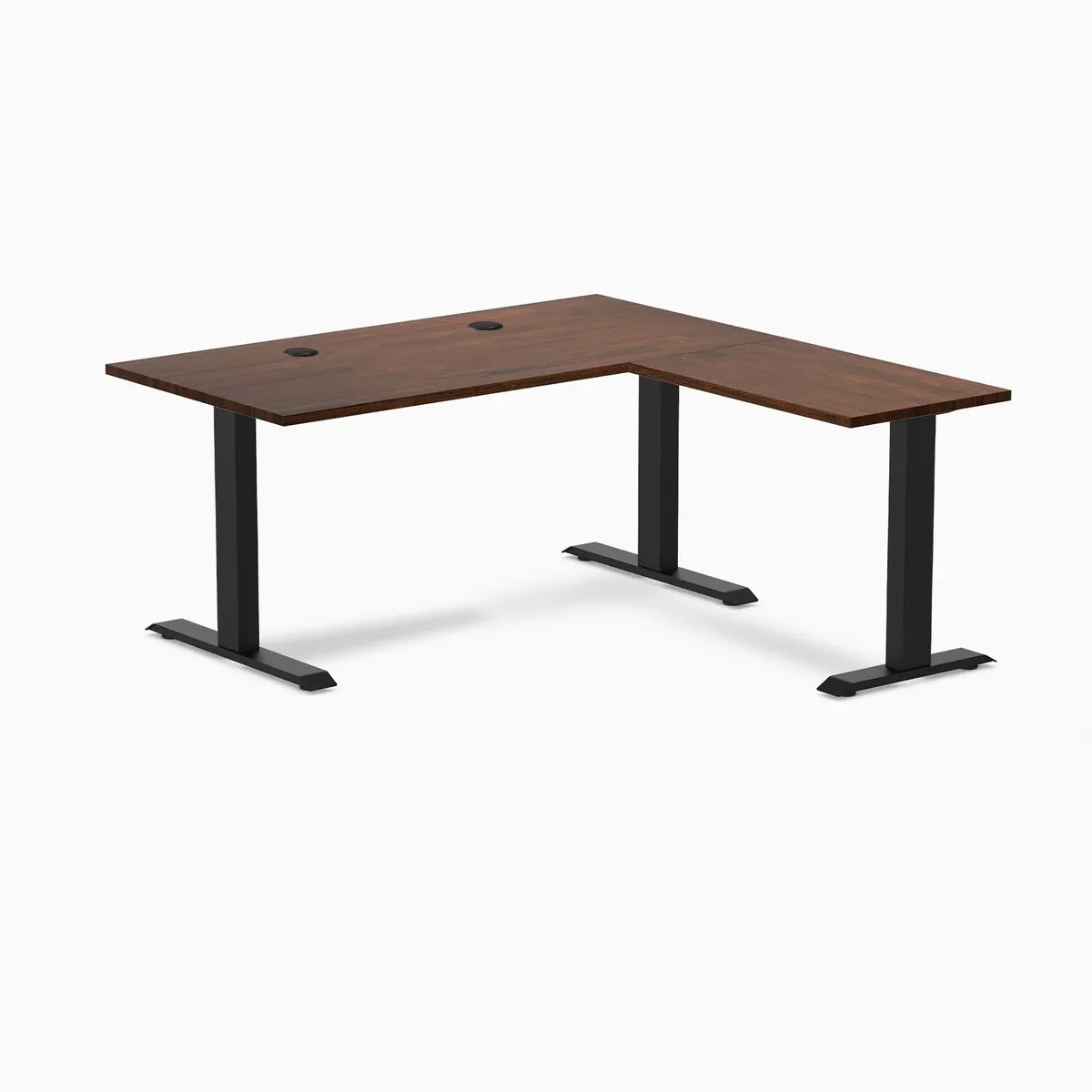 Desky Desky Zero Rubberwood L-Shape Desk Red Walnut Matte Black 60 x 30 x 62 x 20 in with Grommets — product photo
