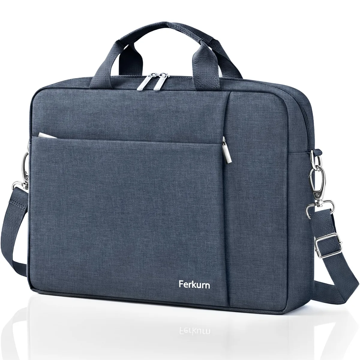Grey messenger bag in water-repellent polyester with detachable shoulder strap and padded 17.3 inch laptop compartment