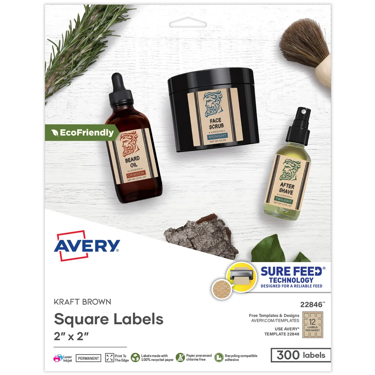 Avery Avery Kraft Brown Labels 22846 300ct Square — product photo