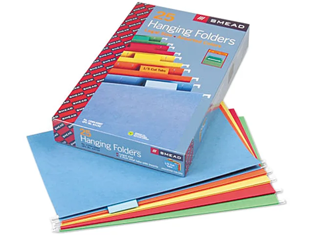 Smead Smead 64159 Hanging File Folders, 1/5 Tab, 11 Point, Legal, Assorted, 25/Box — product photo