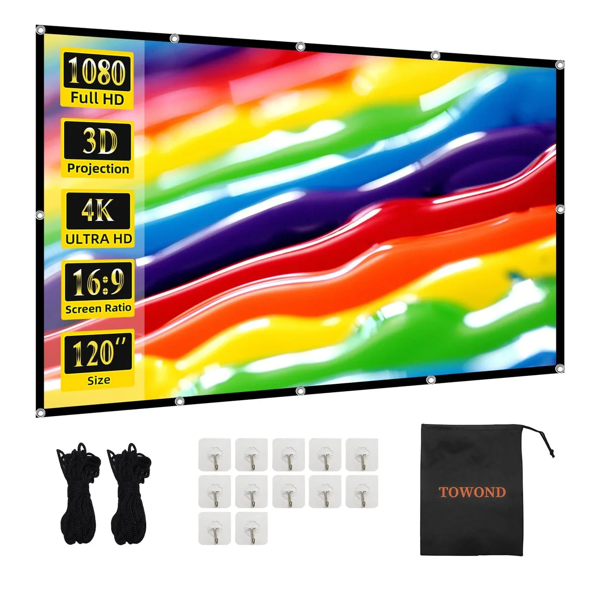  TOWOND 120 inch Projector Screen 16:9 160° Double Sided — product photo