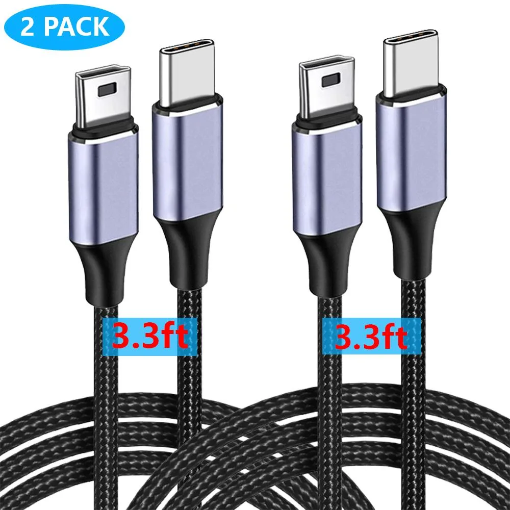 Hitoor Hitoor USB C to Mini USB Cable 2 Pack 3.3ft Braided Black — product photo