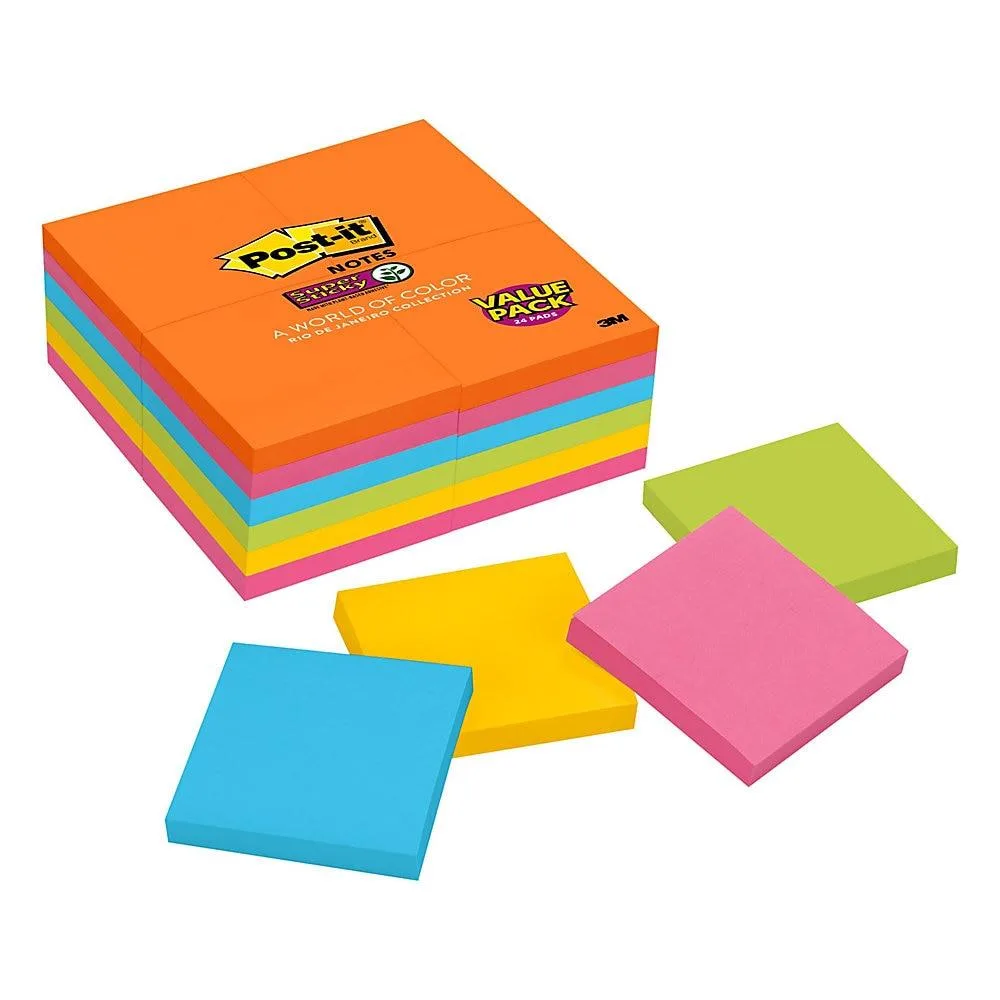 3M 3M Post-it Super Sticky Notes Rio de Janeiro Collection 3x3in 90 Sheet 24 Pack 65424 — product photo