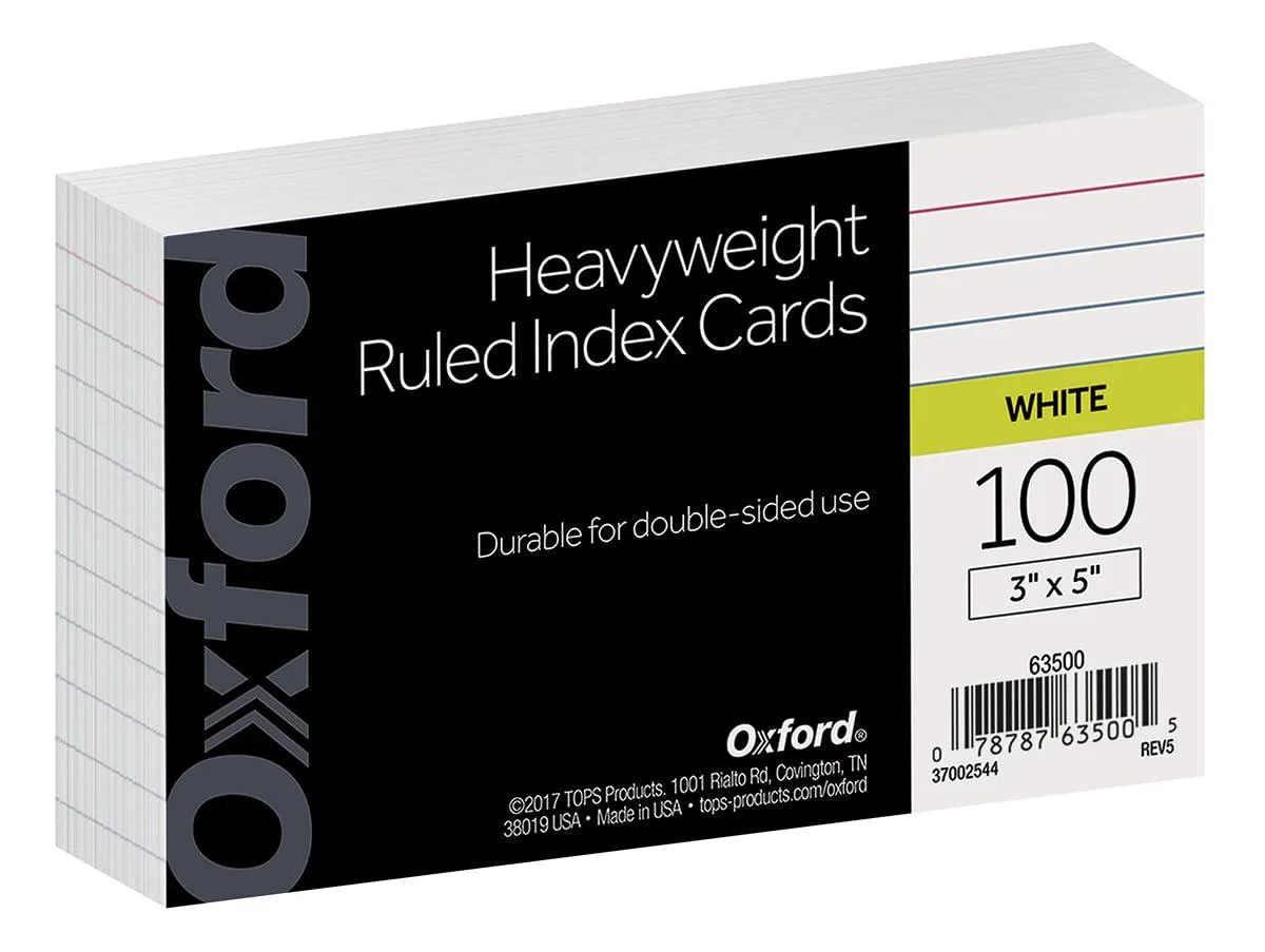  Oxford 63500 Ruled Index Cards 3" x 5" White 100 Pack — product photo