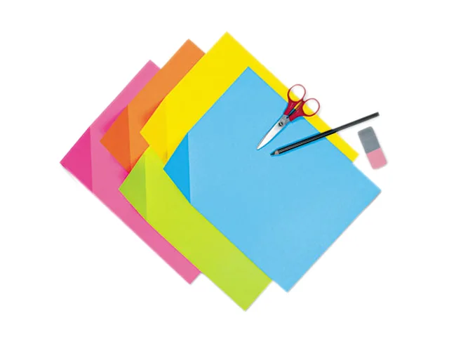 Stack of 100 assorted bright tagboard sheets 9 by 12 inches