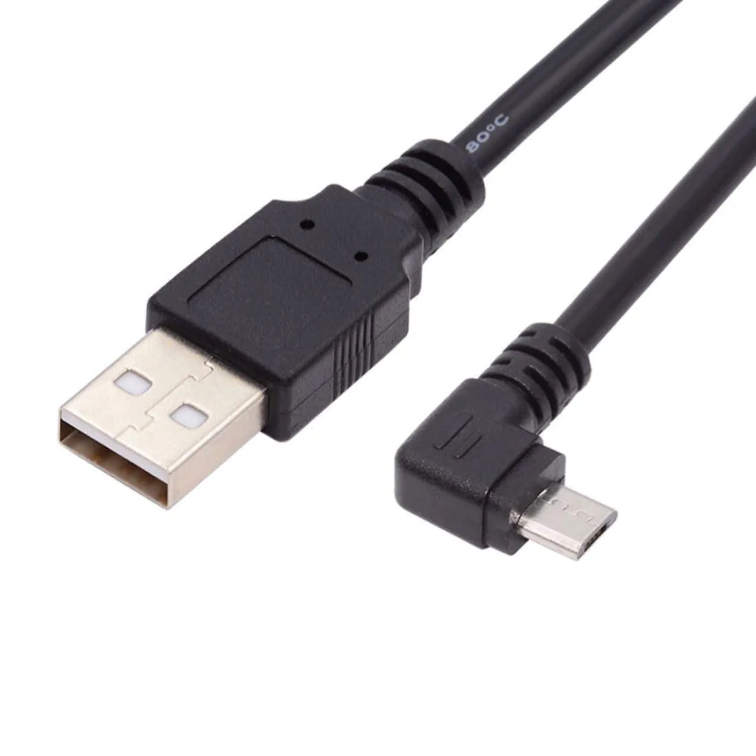 Short black USB 2.0 cable with right-angle Micro USB connector