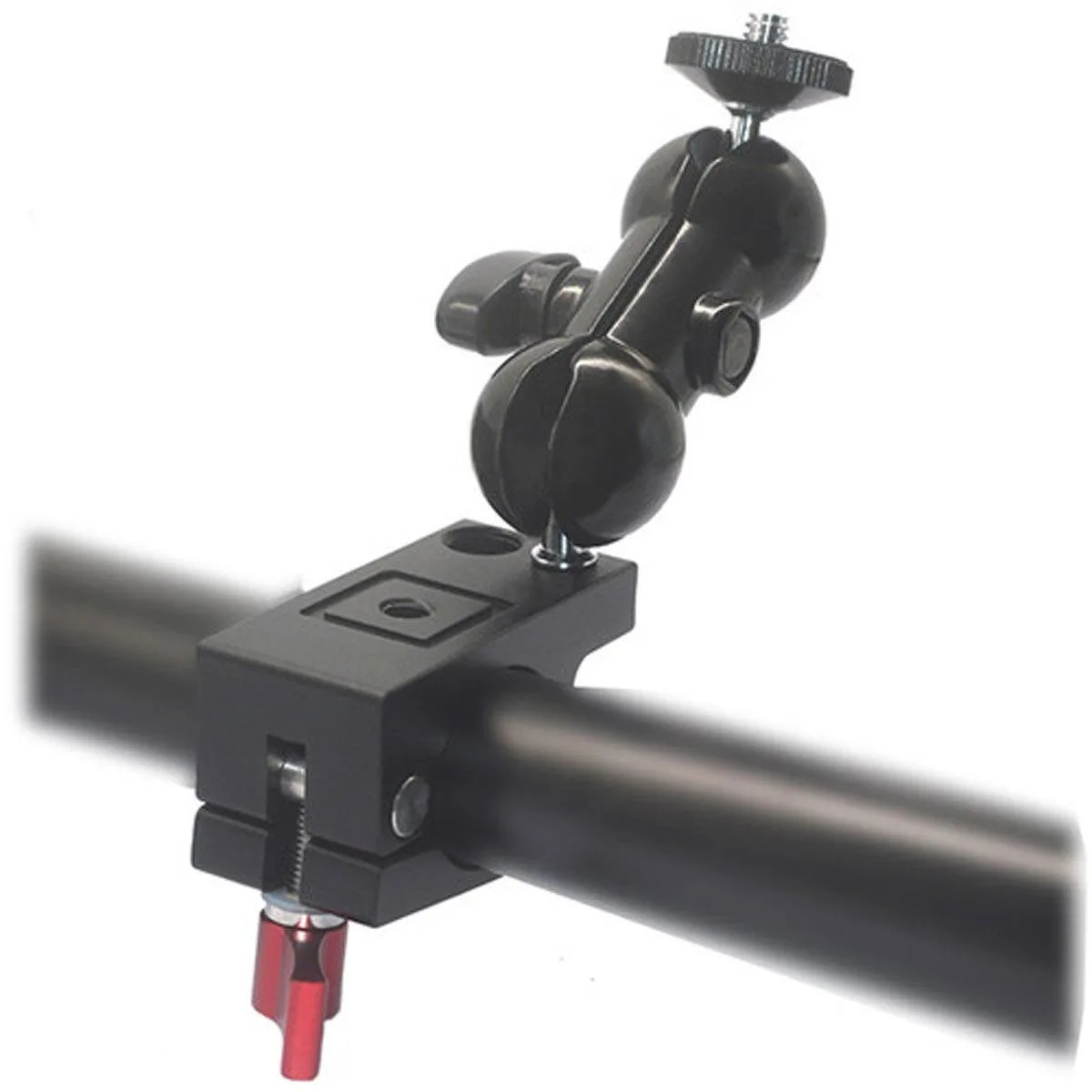 Aluminium clamp with double ball head, 2.2 inch jaw, 360 degree rotation, quarter twenty thread