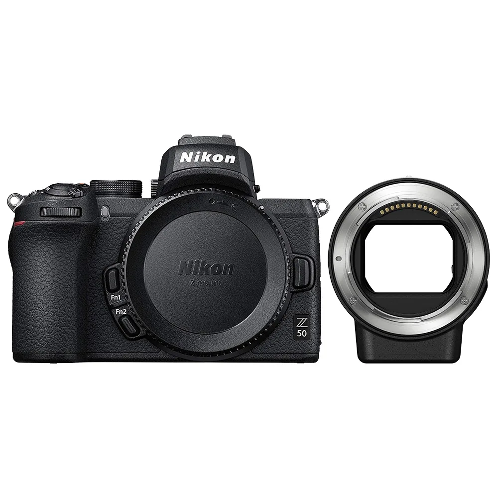 Nikon Global Nikon Z50 20.9MP compact mirrorless camera with FTZ adapter — product photo