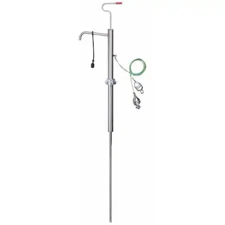Stainless steel hand drum pump with grounding wires and flame arrestor