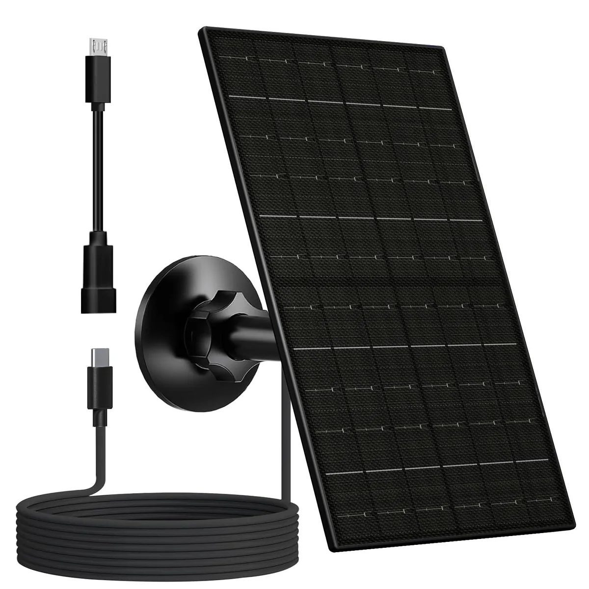 Rectangular black solar panel on adjustable mount
