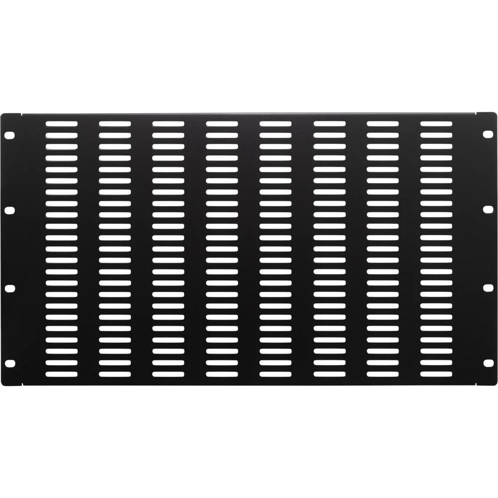 Black 6U blank rack panel with slotted venting, 10.5 inch high, 19 inch wide