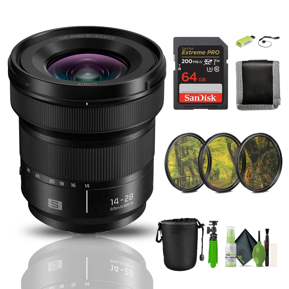 Panasonic Panasonic Lumix S 14-28mm f/4-5.6 Macro Lens Bundle 64GB Card Accessories — product photo