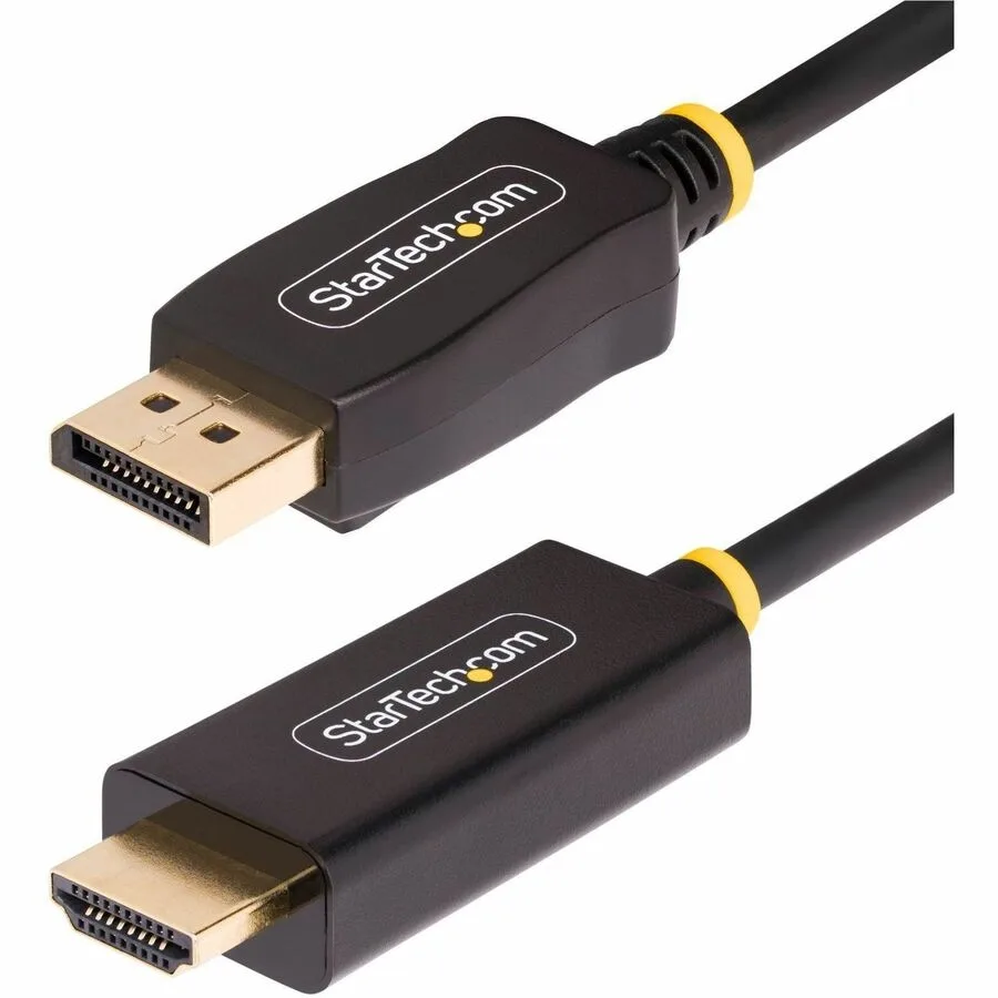 Black 15ft DisplayPort to HDMI adapter cable with moulded connectors