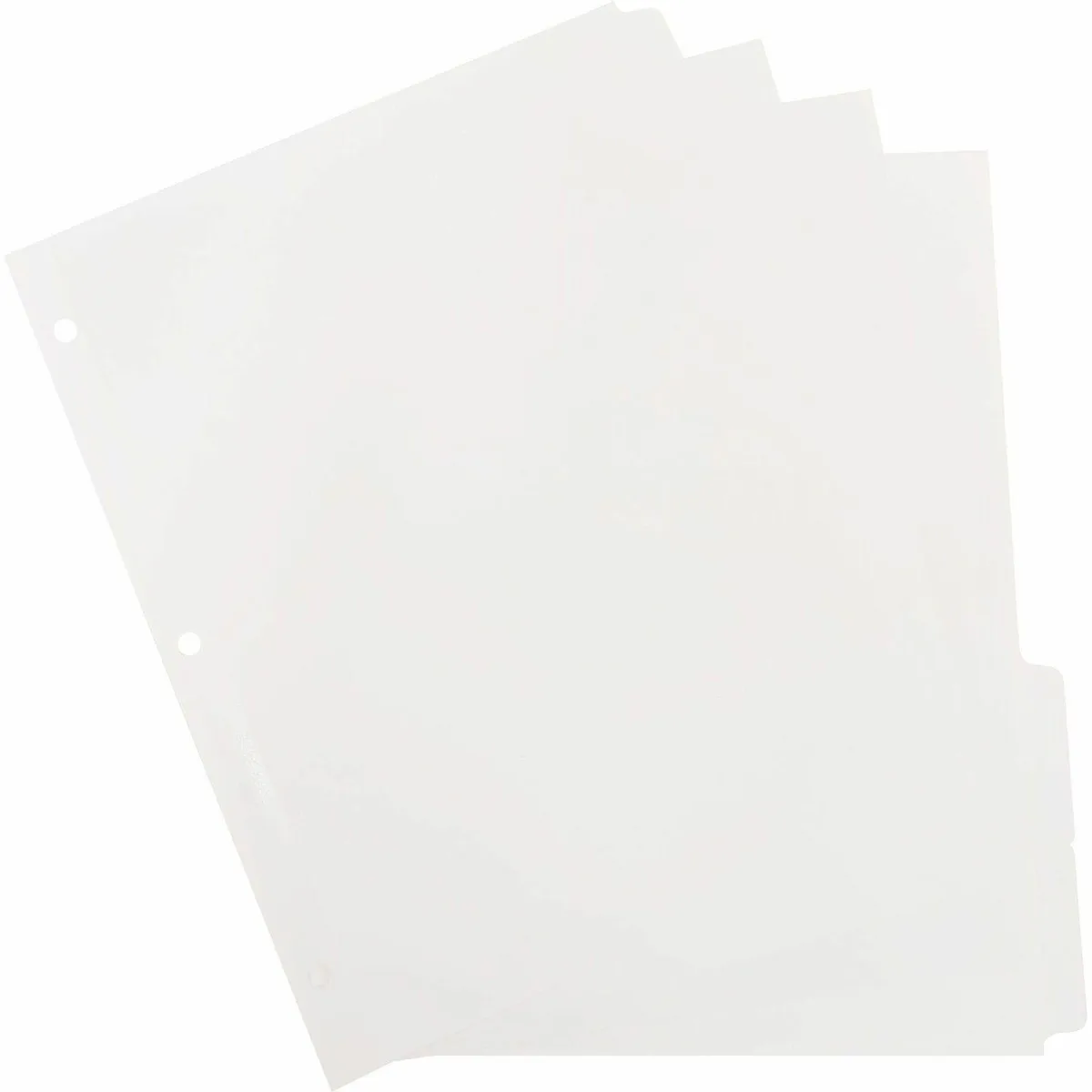 White paper index dividers, five tabs per set, 100 sets in a box, Mylar-reinforced edges, three-hole punched