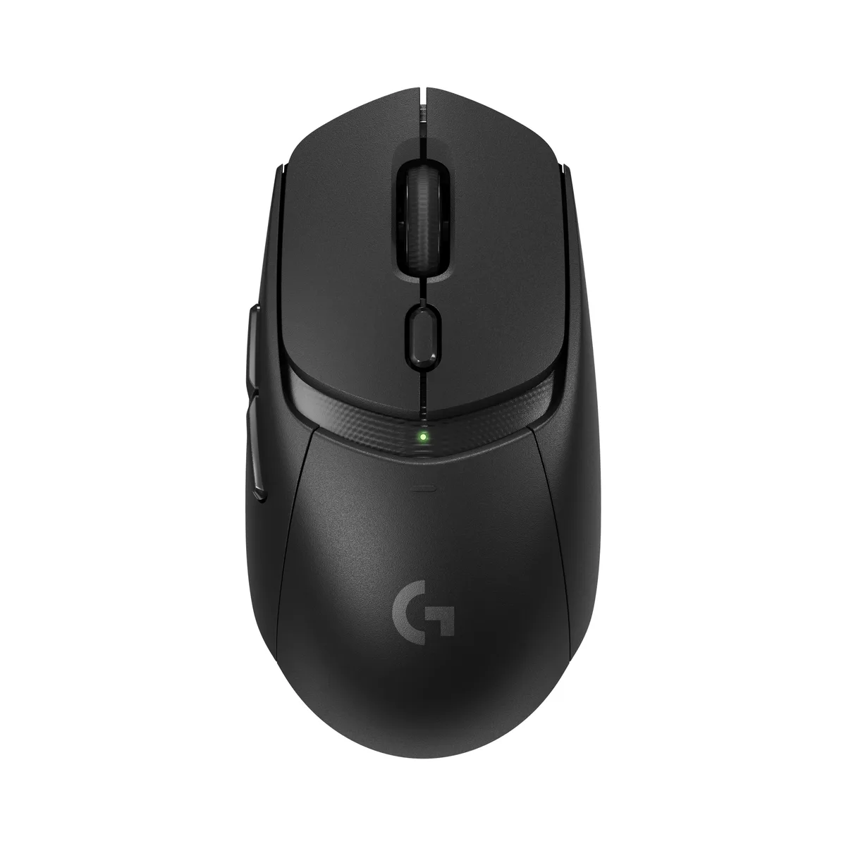 Black right-handed gaming mouse with six buttons and a USB receiver visible