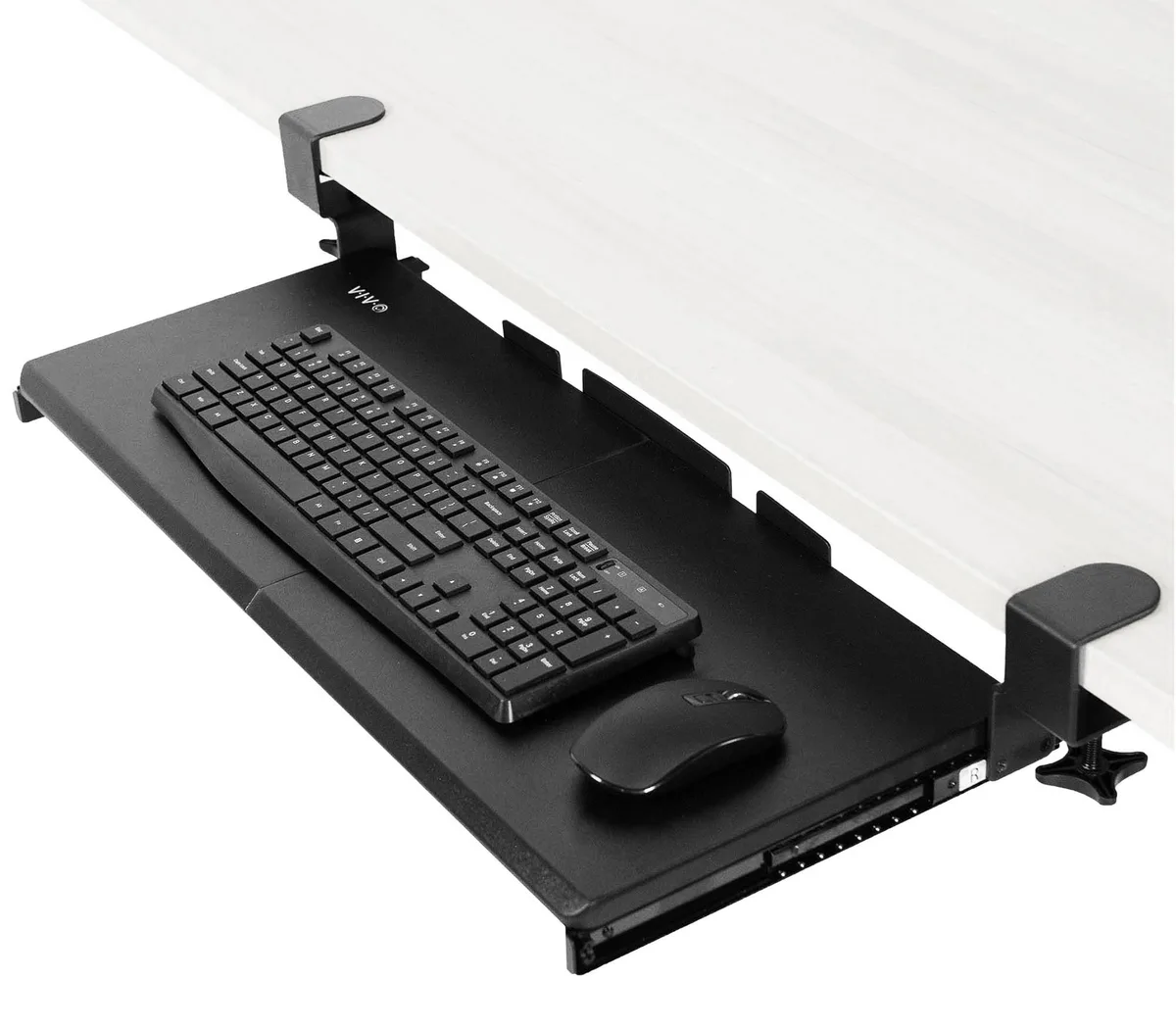 VIVO VIVO Extra Sturdy Clamp-on Keyboard Mouse Under Desk Slider Tray 26.8" x 11" 11 lbs 1.25" max desk thickness — product photo