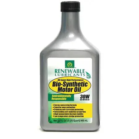 Yellow bio-synthetic engine oil in a clear 1 qt bottle