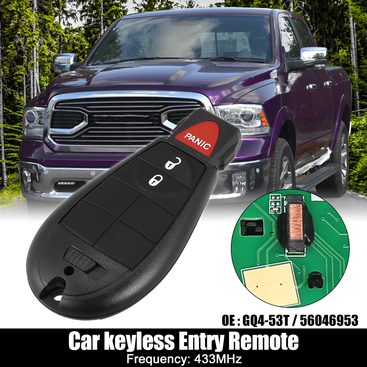 Unique-Bargains Unique-Bargains GQ4-53T 433MHz 3-button remote with key for Ram 1500 2500 3500 2013-2018 — product photo