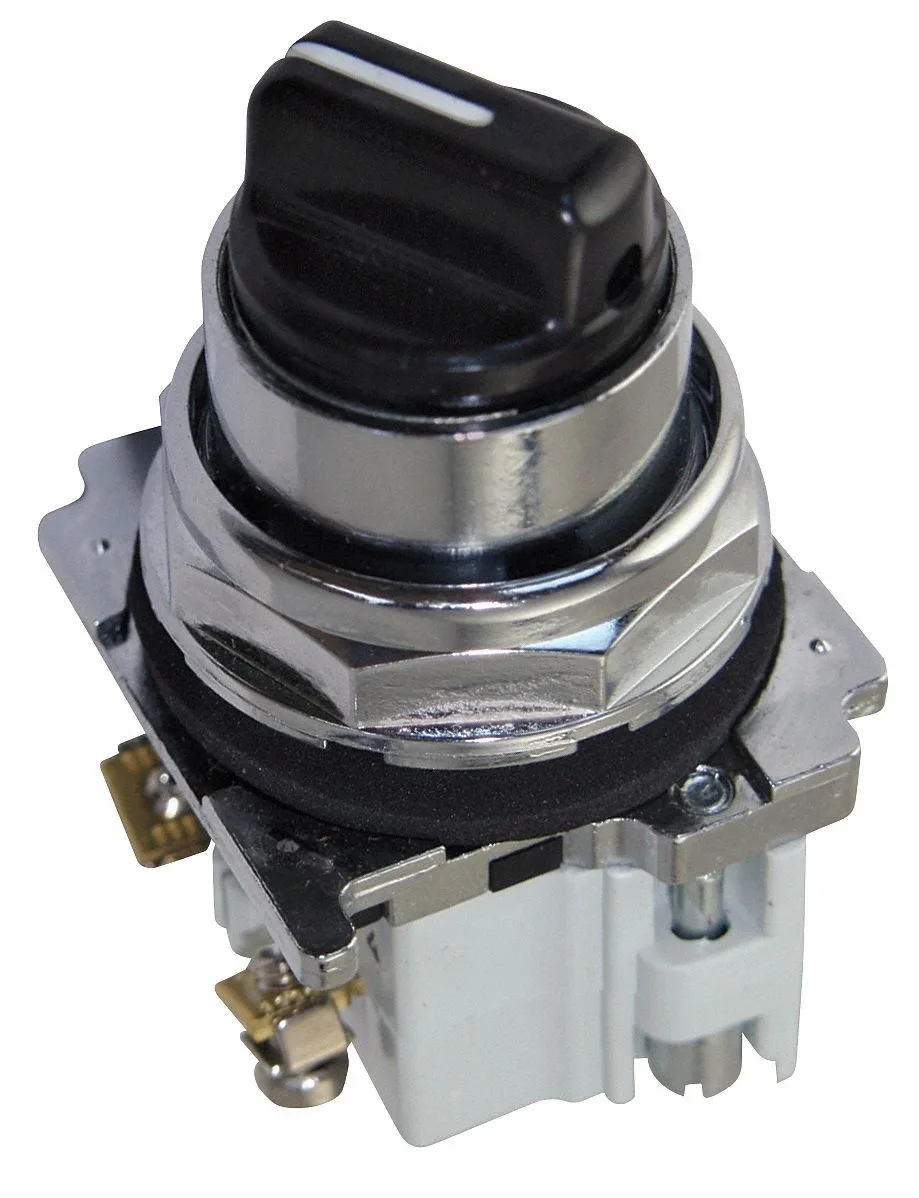 Black polymer knob selector switch, chrome zinc bezel, 30mm panel mount