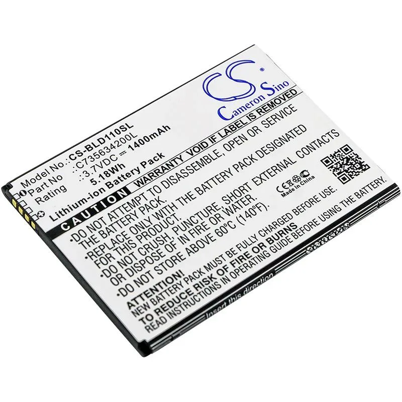 Rectangular Cameron Sino battery pack with silver label showing S110 model and 1400mAh capacity