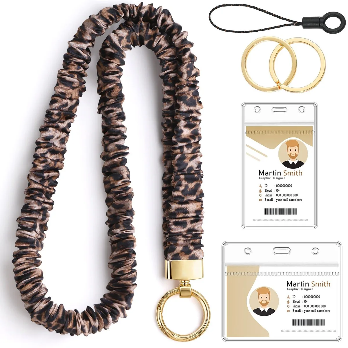 HONSIO Leopard Scrunchie Lanyard with Card Holder — product photo
