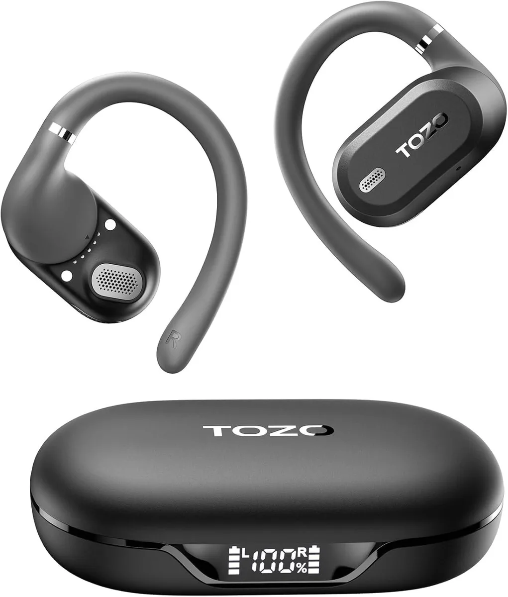  TOZO OpenWear Open Ear Earbuds T1346 Matte Black 60h 145+ Languages — product photo