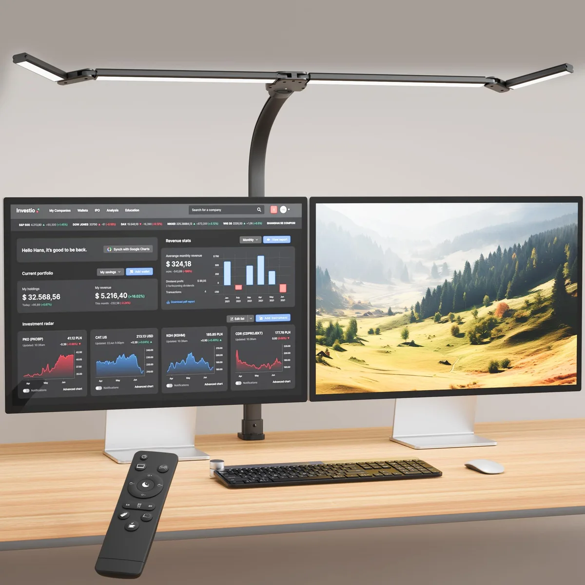 Black desk lamp with clamp base and adjustable gooseneck arm